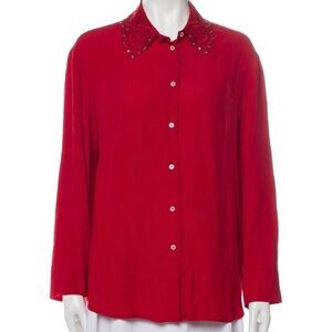 Sandro Red Button Down Shirt with Notched Collar